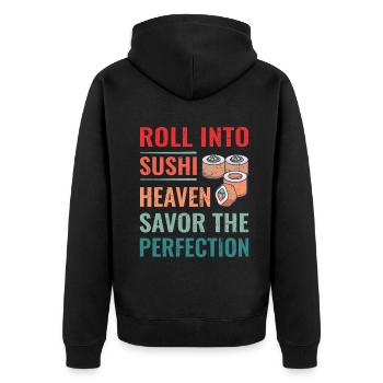 Sushi Japan Essen Sushi-Mahlzeit - Unisex Premium Bio Zip Hoodie - Schwarz - Hinten - Nico (187cm)