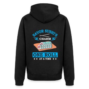 Sushi Japan Essen Sushi-Mahlzeit - Unisex Premium Bio Zip Hoodie - Schwarz - Hinten - Nico (187cm)