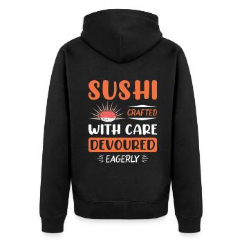 Sushi Japan Essen Sushi-Mahlzeit - Unisex Premium Bio Zip Hoodie - Schwarz - Hinten - Nico (187cm)