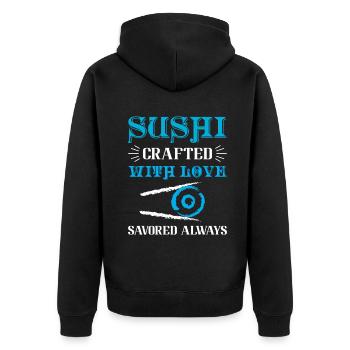 Sushi Japan Essen Sushi-Mahlzeit - Unisex Premium Bio Zip Hoodie - Schwarz - Hinten - Nico (187cm)