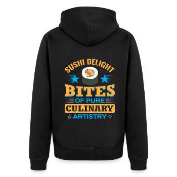 Sushi Japan Essen Sushi-Mahlzeit - Unisex Premium Bio Zip Hoodie - Schwarz - Hinten - Nico (187cm)