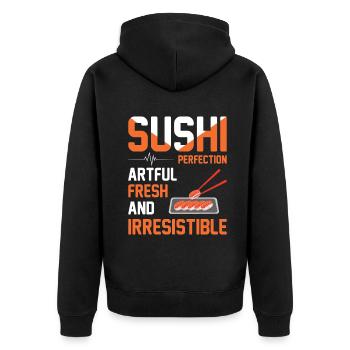 Sushi Japan Essen Sushi-Mahlzeit - Unisex Premium Bio Zip Hoodie - Schwarz - Hinten - Nico (187cm)