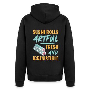 Sushi Japan Essen Sushi-Mahlzeit - Unisex Premium Bio Zip Hoodie - Schwarz - Hinten - Nico (187cm)