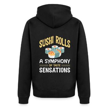 Sushi Japan Essen Sushi-Mahlzeit - Unisex Premium Bio Zip Hoodie - Schwarz - Hinten - Nico (187cm)