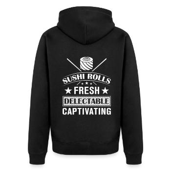 Sushi Japan Essen Sushi-Mahlzeit - Unisex Premium Bio Zip Hoodie - Schwarz - Hinten - Nico (187cm)