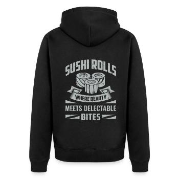 Sushi Japan Essen Sushi-Mahlzeit - Unisex Premium Bio Zip Hoodie - Schwarz - Hinten - Nico (187cm)