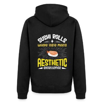 Sushi Japan Essen Sushi-Mahlzeit - Unisex Premium Bio Zip Hoodie - Schwarz - Hinten - Nico (187cm)
