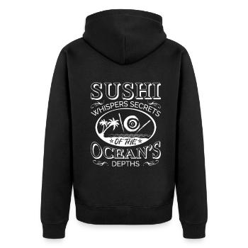 Sushi Japan Essen Sushi-Mahlzeit - Unisex Premium Bio Zip Hoodie - Schwarz - Hinten - Nico (187cm)