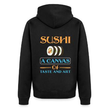 Sushi Japan Essen Sushi-Mahlzeit - Unisex Premium Bio Zip Hoodie - Schwarz - Hinten - Nico (187cm)