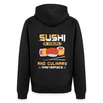 Sushi Japan Essen Sushi-Mahlzeit - Unisex Premium Bio Zip Hoodie - Schwarz - Hinten - Nico (187cm)