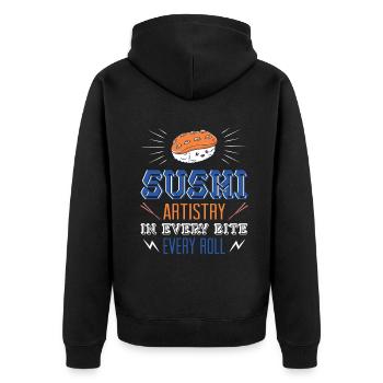 Sushi Japan Essen Sushi-Mahlzeit - Unisex Premium Bio Zip Hoodie - Schwarz - Hinten - Nico (187cm)
