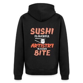 Sushi Japan Essen Sushi-Mahlzeit - Unisex Premium Bio Zip Hoodie - Schwarz - Hinten - Nico (187cm)