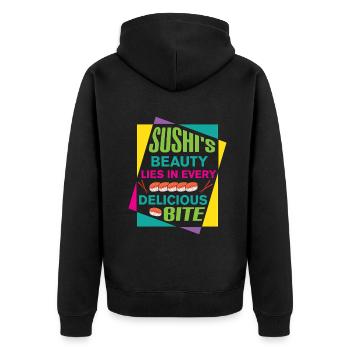 Sushi Japan Essen Sushi-Mahlzeit - Unisex Premium Bio Zip Hoodie - Schwarz - Hinten - Nico (187cm)