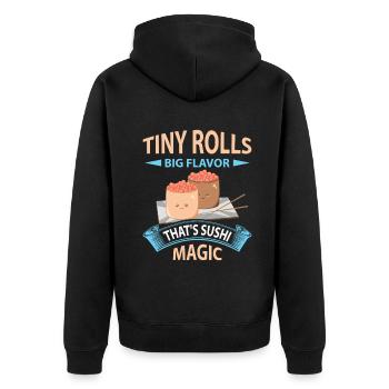 Sushi Japan Essen Sushi-Mahlzeit - Unisex Premium Bio Zip Hoodie - Schwarz - Hinten - Nico (187cm)