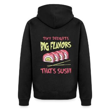 Sushi Japan Essen Sushi-Mahlzeit - Unisex Premium Bio Zip Hoodie - Schwarz - Hinten - Nico (187cm)