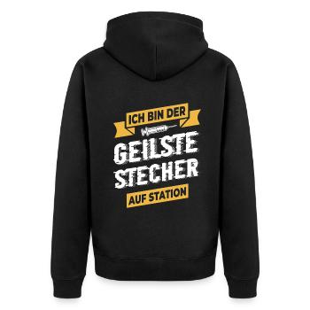 Krankenschwester Krankenpfleger - Unisex Premium Bio Zip Hoodie - Schwarz - Hinten - Nico (187cm)
