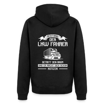 Lkw Fahrer Kraftfahrer LKW-Fahrer - Unisex Premium Bio Zip Hoodie - Schwarz - Hinten - Nico (187cm)