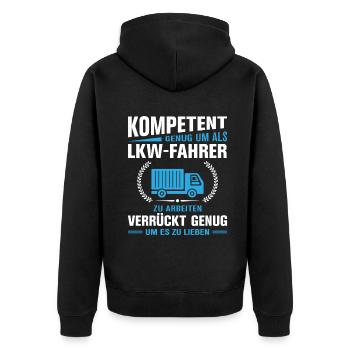 Lkw Fahrer Kraftfahrer LKW-Fahrer - Unisex Premium Bio Zip Hoodie - Schwarz - Hinten - Nico (187cm)