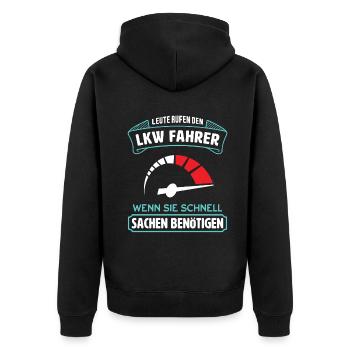 Lkw Fahrer Kraftfahrer LKW-Fahrer - Unisex Premium Bio Zip Hoodie - Schwarz - Hinten - Nico (187cm)