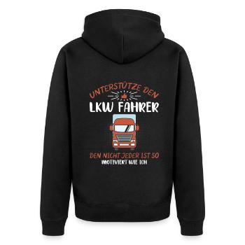 Lkw Fahrer Kraftfahrer LKW-Fahrer - Unisex Premium Bio Zip Hoodie - Schwarz - Hinten - Nico (187cm)