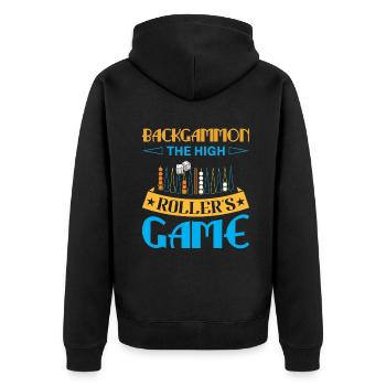 Backgammon Spiel - Unisex Premium Bio Zip Hoodie - Schwarz - Hinten - Nico (187cm)