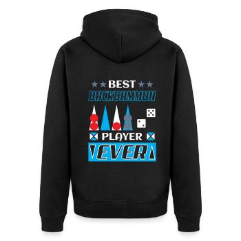 Backgammon Spiel - Unisex Premium Bio Zip Hoodie - Schwarz - Hinten - Nico (187cm)