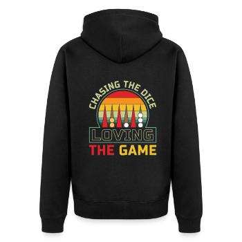 Backgammon Spiel - Unisex Premium Bio Zip Hoodie - Schwarz - Hinten - Nico (187cm)