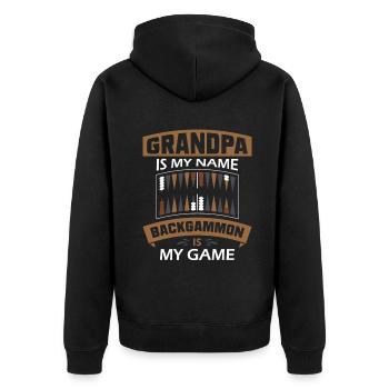 Backgammon Spiel - Unisex Premium Bio Zip Hoodie - Schwarz - Hinten - Nico (187cm)