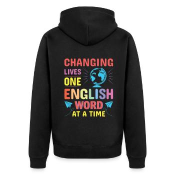 ESL-Lehrer ESL Unterricht - Unisex Premium Bio Zip Hoodie - Schwarz - Hinten - Nico (187cm)