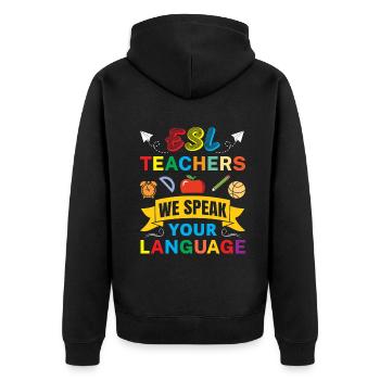 ESL-Lehrer ESL Unterricht - Unisex Premium Bio Zip Hoodie - Schwarz - Hinten - Nico (187cm)