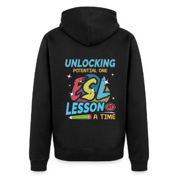 ESL-Lehrer ESL Unterricht - Unisex Premium Bio Zip Hoodie - Schwarz - Hinten - Nico (187cm)