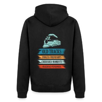 Eisenbahn Zugführer Rente Rentner Zug - Unisex Premium Bio Zip Hoodie - Schwarz - Hinten - Nico (187cm)