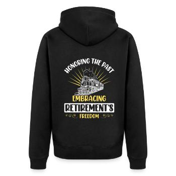 Eisenbahn Zugführer Rente Rentner Zug - Unisex Premium Bio Zip Hoodie - Schwarz - Hinten - Nico (187cm)