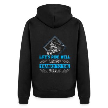 Eisenbahn Zugführer Rente Rentner Zug - Unisex Premium Bio Zip Hoodie - Schwarz - Hinten - Nico (187cm)