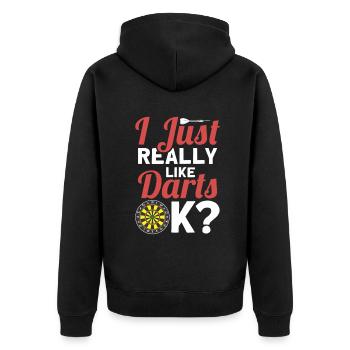 Dart Dartspieler Dartspiel Herren - Unisex Premium Bio Zip Hoodie - Schwarz - Hinten - Nico (187cm)