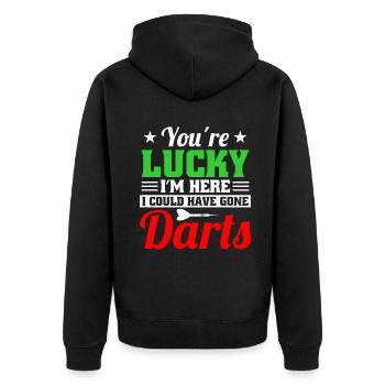 Dart Dartspieler Dartspiel Herren - Unisex Premium Bio Zip Hoodie - Schwarz - Hinten - Nico (187cm)