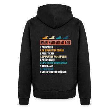 Trockenbau Trockenbauer Trockenbaumonteur Geschenk - Unisex Premium Bio Zip Hoodie - Schwarz - Hinten - Nico (187cm)