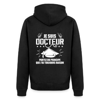Doktor Lustiges Geschenk PhD - Ich bin Arzt - Unisex Premium Bio Zip Hoodie - Schwarz - Hinten - Nico (187cm)