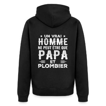 Ein echter Mann ist nur ein Vater und ein Feuerwehrmann - Unisex Premium Bio Zip Hoodie - Schwarz - Hinten - Nico (187cm)