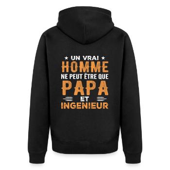 Ein echter Mann ist nur ein Vater und ein Ingenieur - Unisex Premium Bio Zip Hoodie - Schwarz - Hinten - Nico (187cm)