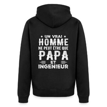 Ein echter Mann ist nur ein Vater und ein Ingenieur - Unisex Premium Bio Zip Hoodie - Schwarz - Hinten - Nico (187cm)
