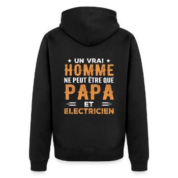 Ein richtiger Mann ist nur ein Vater und ein Elektriker - Unisex Premium Bio Zip Hoodie - Schwarz - Hinten - Nico (187cm)