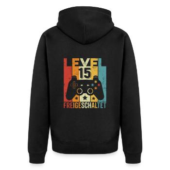 Level 15 Freigeschaltet Geburtstag Junge Mädchen - Unisex Premium Bio Zip Hoodie - Schwarz - Hinten - Nico (187cm)