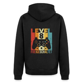 Level 8 Freigeschaltet 8 Geburtstag Junge Mädchen - Unisex Premium Bio Zip Hoodie - Schwarz - Hinten - Nico (187cm)