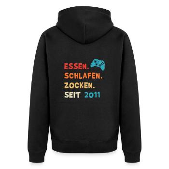 Jahrgang 2011 11.Geburtstag Geschenkidee für Gamer - Unisex Premium Bio Zip Hoodie - Schwarz - Hinten - Nico (187cm)