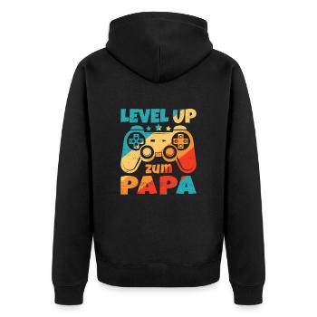 Level Up zum Papa Schwanger Geburt Gamer - Unisex Premium Bio Zip Hoodie - Schwarz - Hinten - Nico (187cm)
