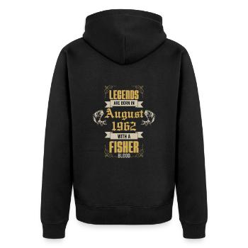 August 1962 - 61. Geburtstag Geschenk. Angler. - Unisex Premium Bio Zip Hoodie - Schwarz - Hinten - Nico (187cm)