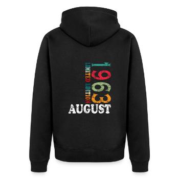 August 1963 Jahrestag August 1963 August - Unisex Premium Bio Zip Hoodie - Schwarz - Hinten - Nico (187cm)