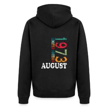 August 1973 Jahrestag August 1973 August - Unisex Premium Bio Zip Hoodie - Schwarz - Hinten - Nico (187cm)