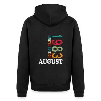 August 1983 Jahrestag August 1983 August - Unisex Premium Bio Zip Hoodie - Schwarz - Hinten - Nico (187cm)